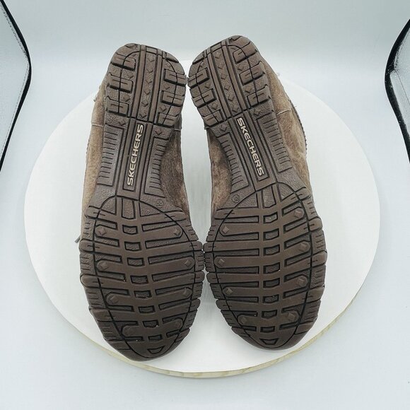Skechers Shoes Womens Size 8 Brown Leather Moccasin Sneakers Memory Foam Booties - Picture 9 of 11